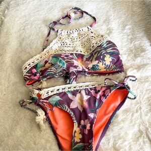 Time and Tru Floral Crochet Bikini Set
